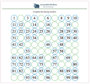 1-100 missing numbers worksheet #1