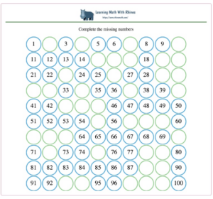 1-100 missing numbers worksheet #10