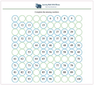 1-100 missing numbers worksheet #11