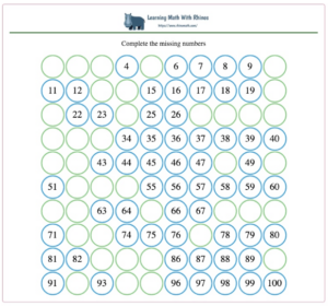 1-100 missing numbers worksheet #2