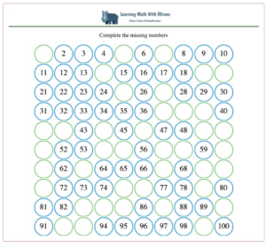 1-100 missing numbers worksheet #3