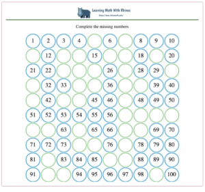 1-100 missing numbers worksheet #4