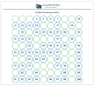 1-100 missing numbers worksheet #9