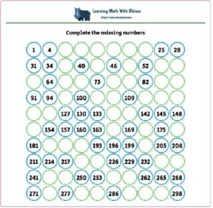 1-300 complete numbers jump 3 worksheet #11