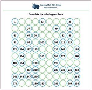 1-300 complete numbers jump 3 worksheet #2