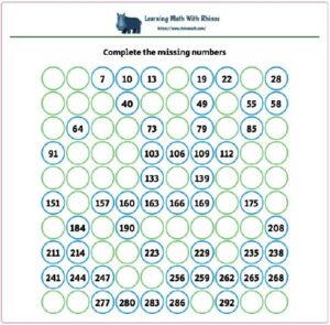 1-300 complete numbers jump 3 worksheet #3