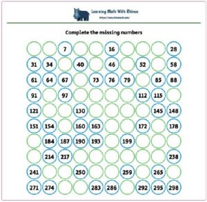 1-300 complete numbers jump 3 worksheet #5