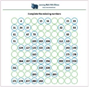 1-300 complete numbers jump 3 worksheet #6