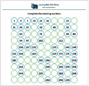 1-300 complete numbers jump 3 worksheet #7