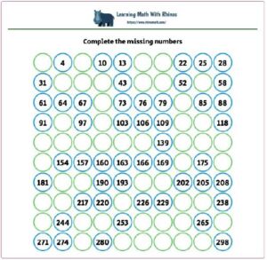 1-300 complete numbers jump 3 worksheet #9