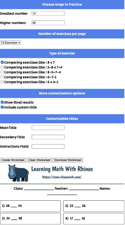 Read more about the article Bigger or Smaller Math Worksheet Generator