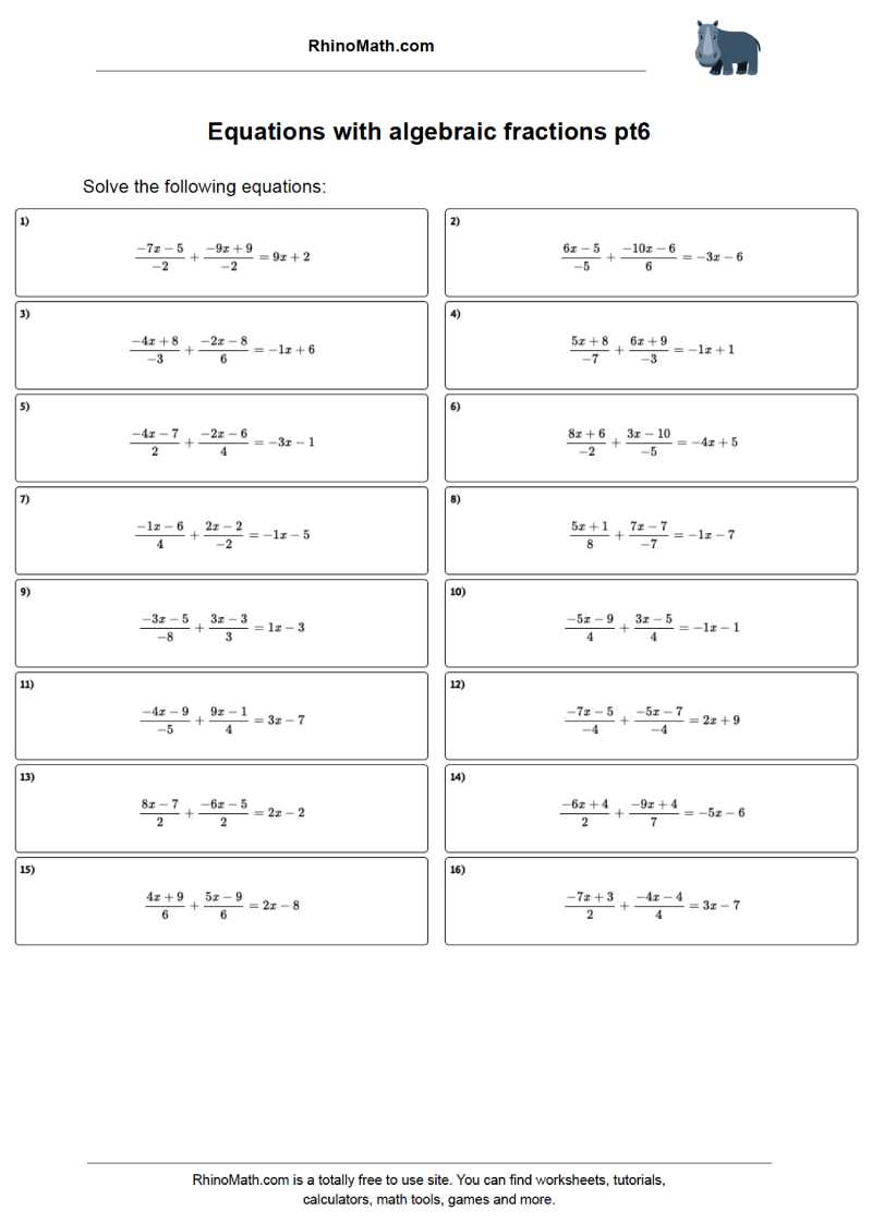 Read more about the article Linear equations with algebraic fractions worksheet – #6