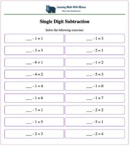 Single digit subtraction -type3