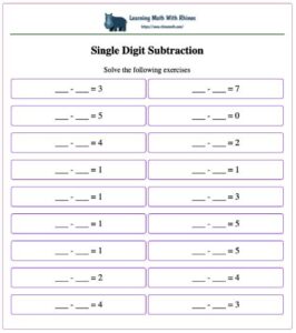 Single digit substraction -type4