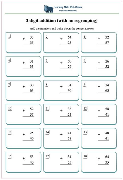 2 digit addition (with no regrouping)