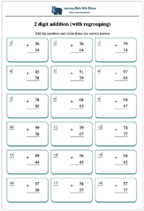 2 digit addition (with regrouping)