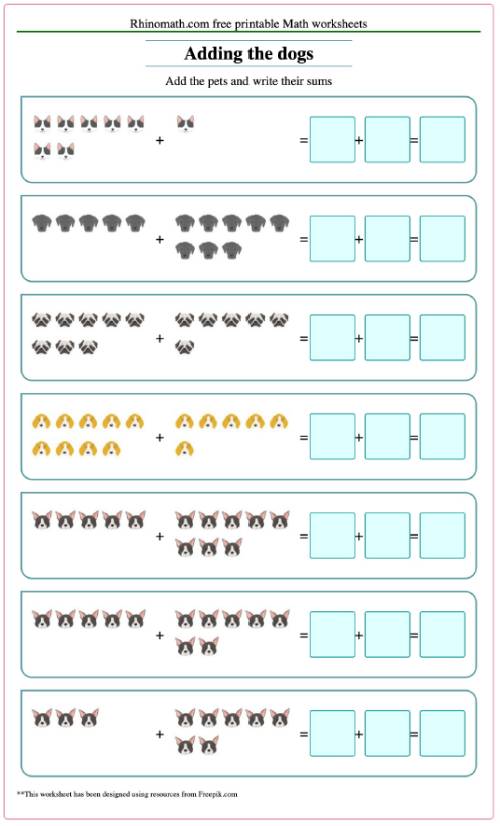 Read more about the article Addition worksheet maker – counting dogs icons