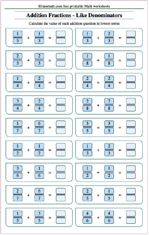 Read more about the article Adding Fractions with Like Denominators Where Result is less than 2