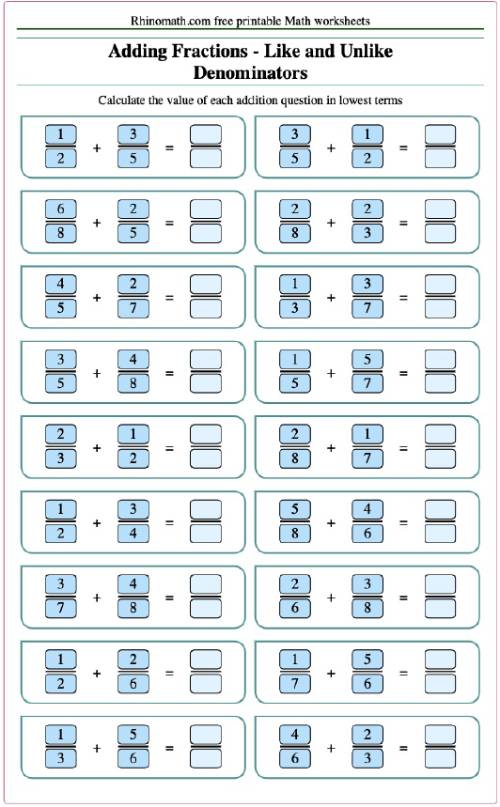 Addition Fractions - Like and UnLike Denominators-res 0-2