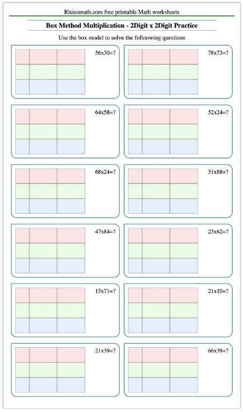 Box Method Multiplication - 2Digit x 2Digit Practice