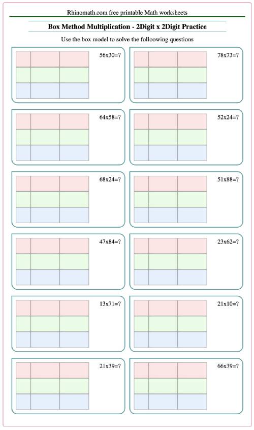 Read more about the article Box Method Multiplication – 2Digits x 2Digits Practice