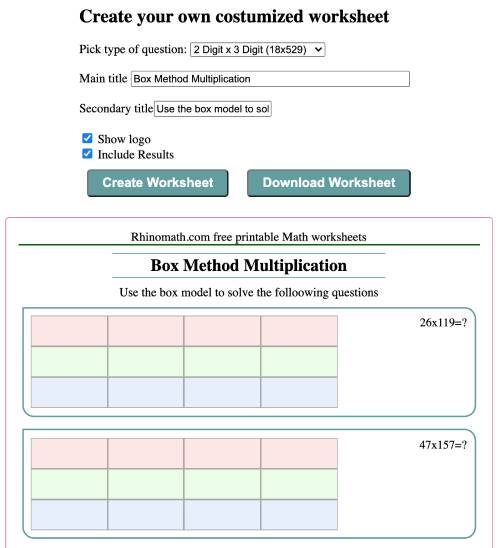 Read more about the article Box Method Multiplication Worksheet Generator