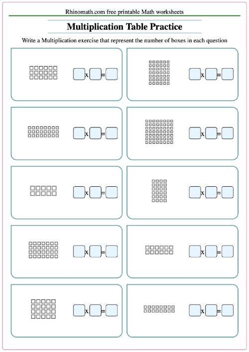 Multiplication practice worksheet counting boxes