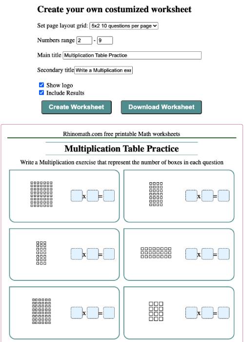 Read more about the article Multiplication Practice Worksheet Maker – Count boxes that represent a multiplication questions