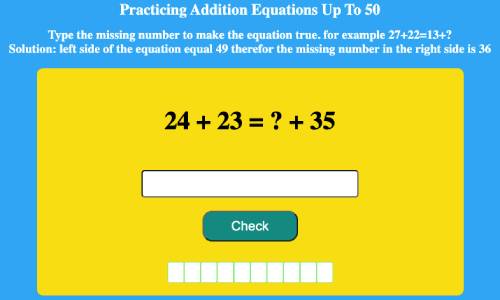 Practicing Addition Equations Up To 50