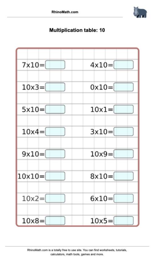 Read more about the article Times tables – 10