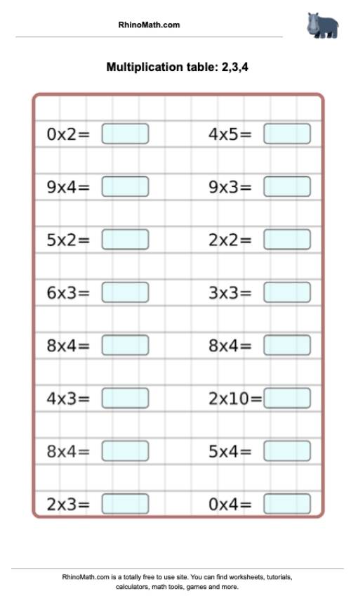 Read more about the article Times tables – 2,3,4