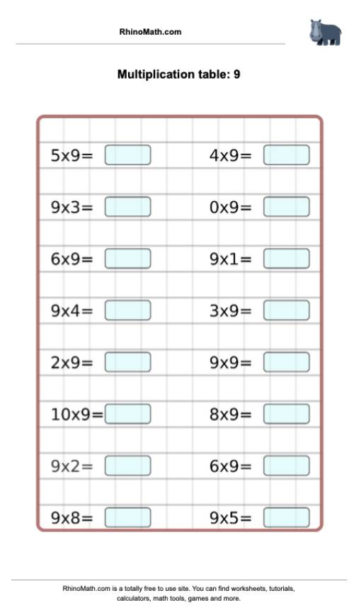 Read more about the article Times tables – 9
