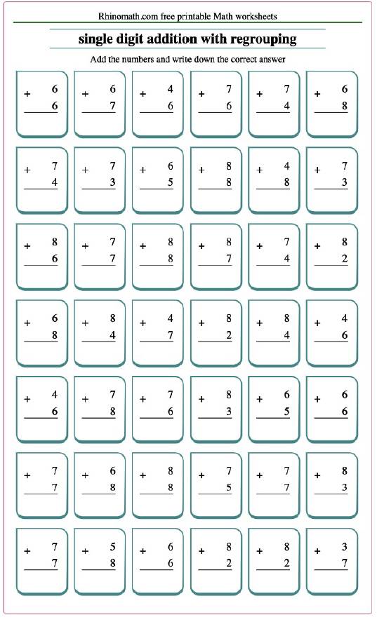 single digit addition with regrouping