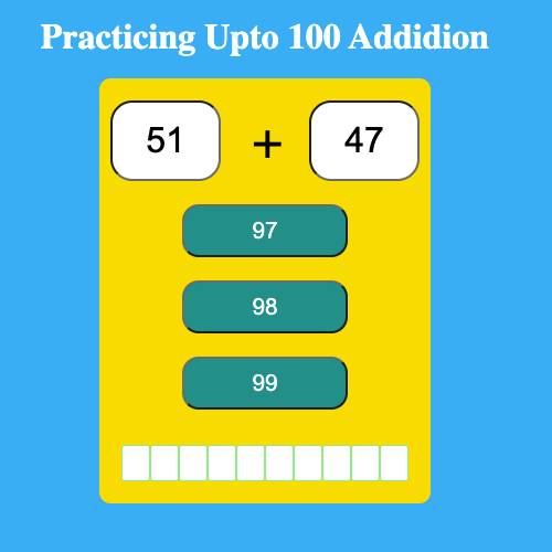 Read more about the article Addition with 2 numbers up to 100 Math game