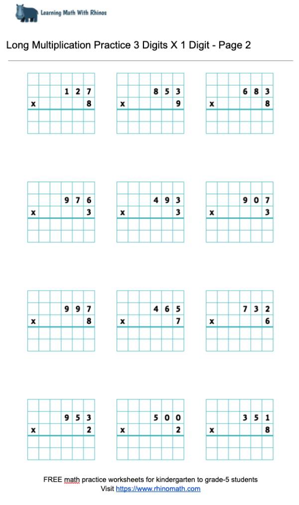 long multiplication practice 3digits x 1digits - Page 2