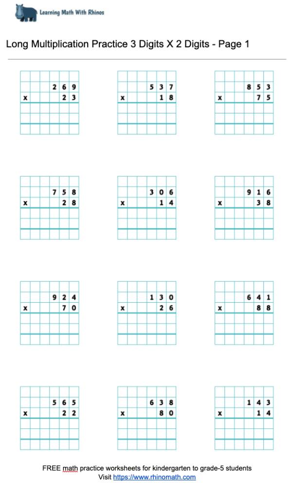 Read more about the article Long Multiplication Practice 3 Digits X 2 Digit – Page 1