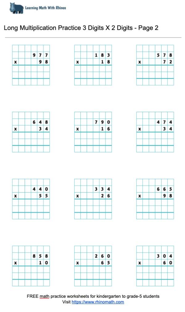 Long multiplication 3digit x 2digits - Page 2