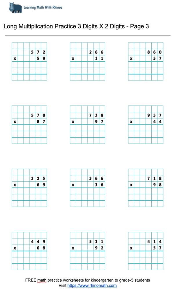 Read more about the article Long Multiplication Practice 3 Digits X 2 Digit – Page 3