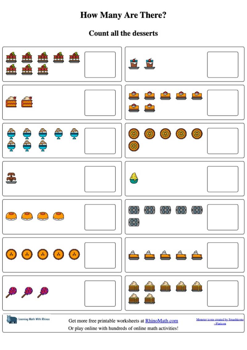 Read more about the article Counting desserts and writing the number (1-10) – worksheet maker