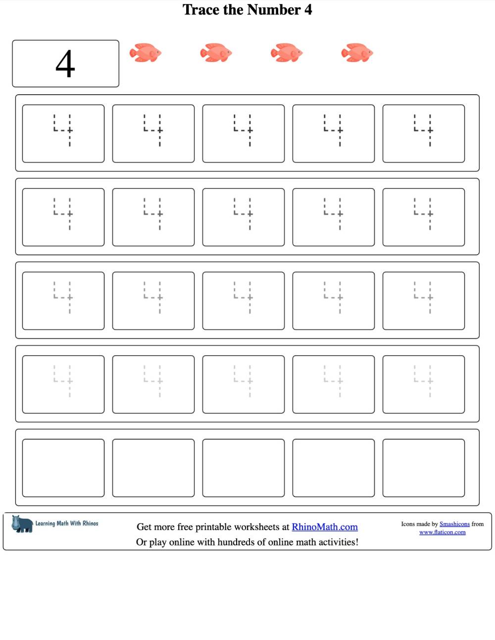 Read more about the article Tracing the Number 4 – Number Tracing Worksheets