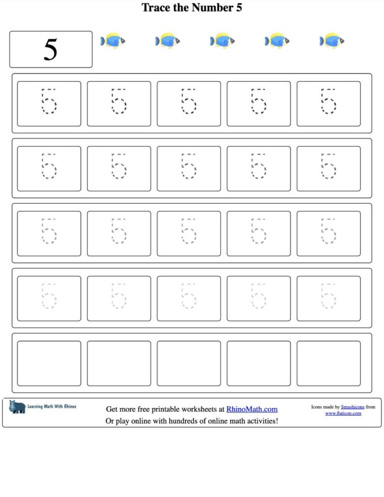 number 5 trace - v1 - worksheet