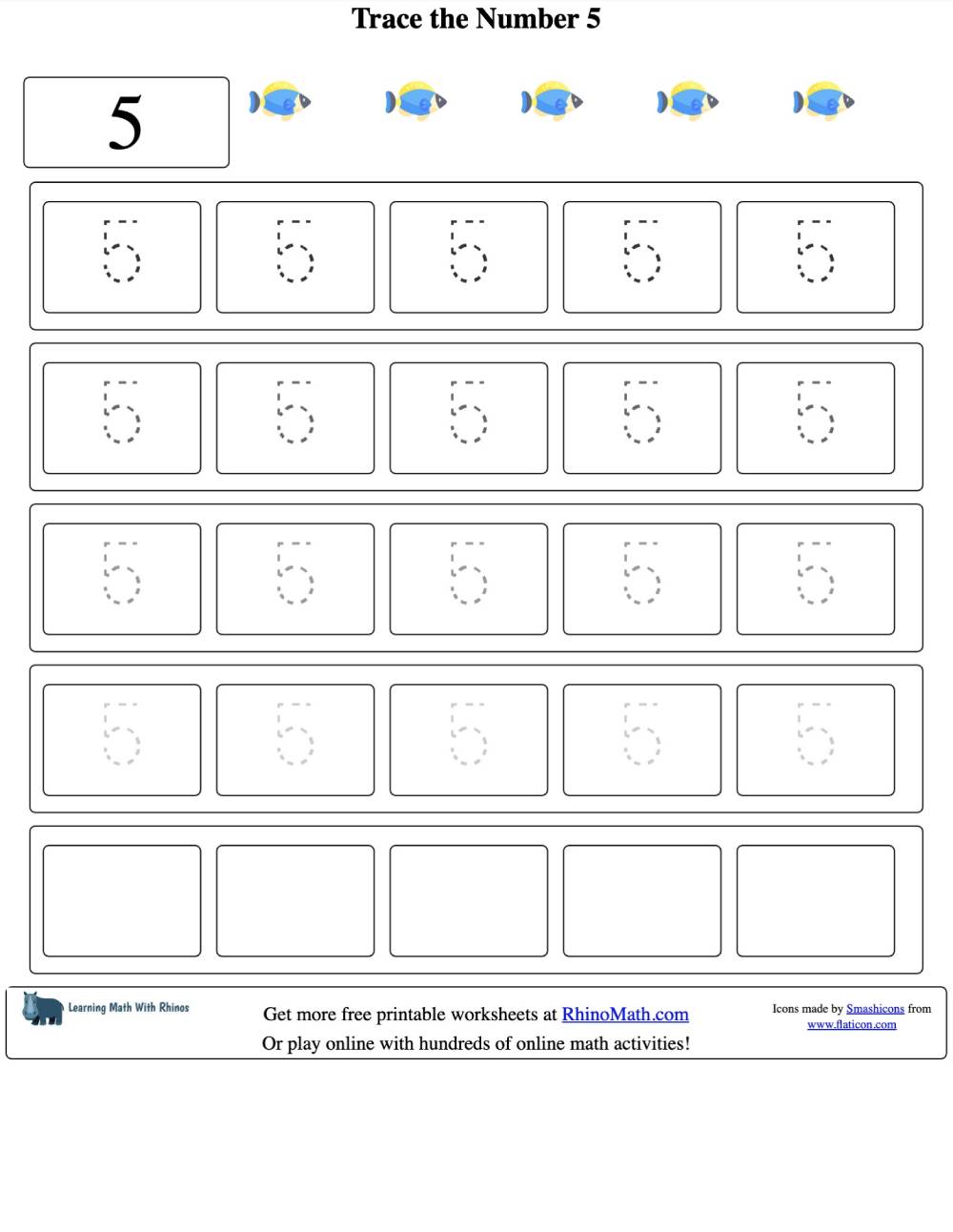 Read more about the article Tracing the Number 5 – Number Tracing Worksheets