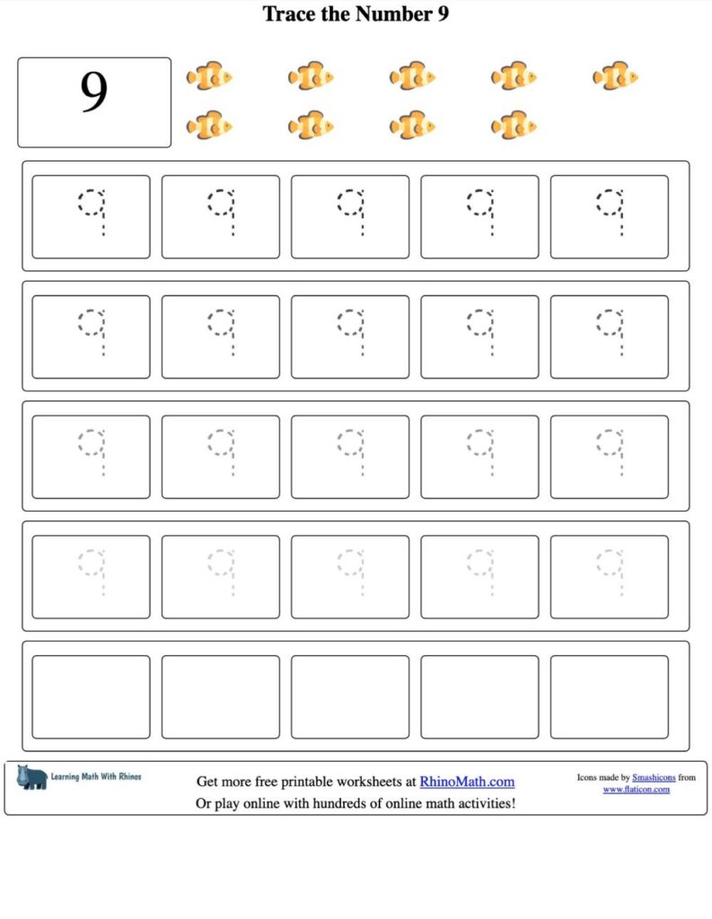 number 9 trace - v1 - worksheet