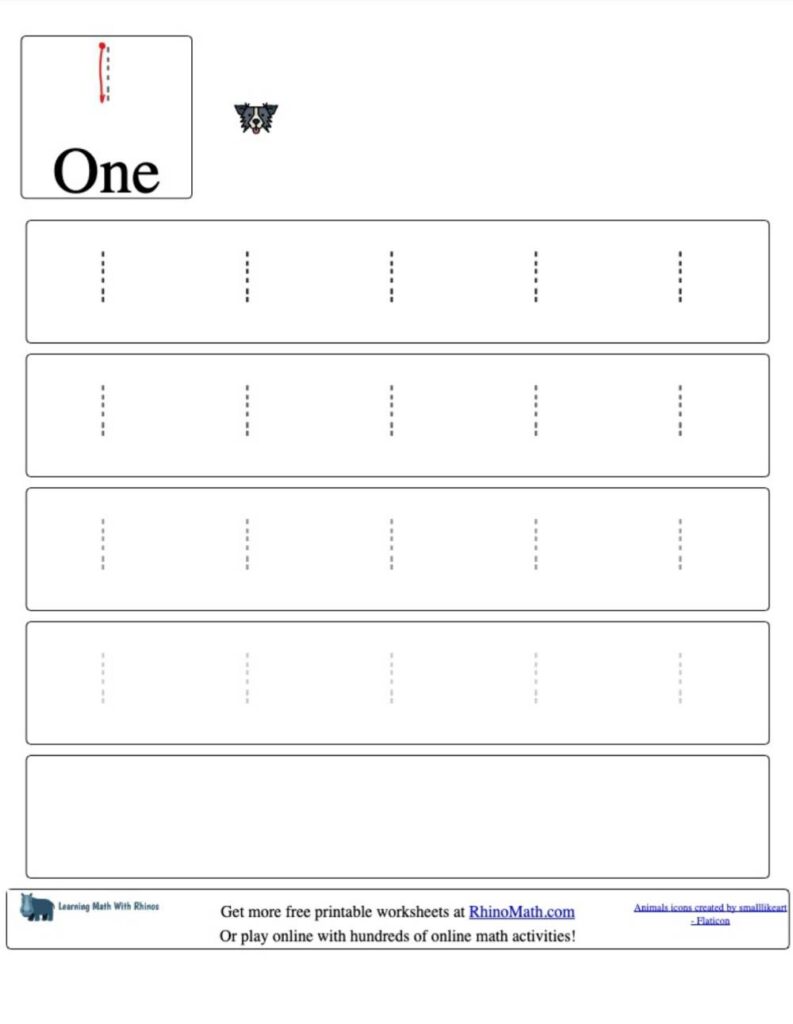 trace the number 1 v2 rhinomath worksheet
