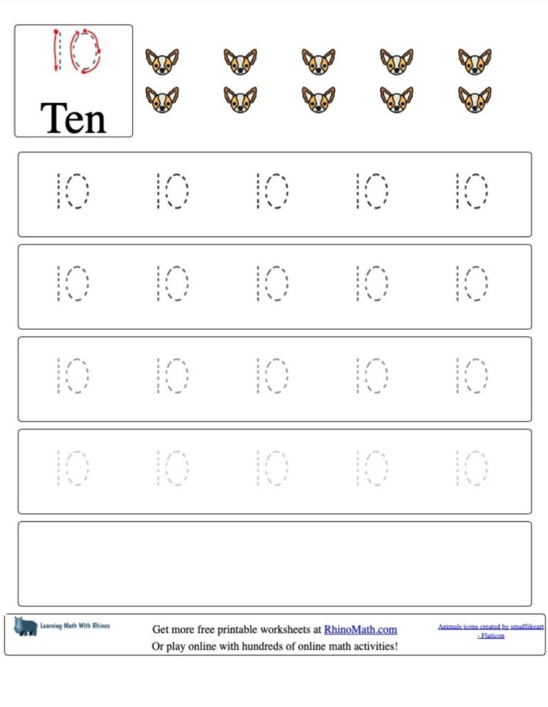 trace the number 10 v2 rhinomath worksheet