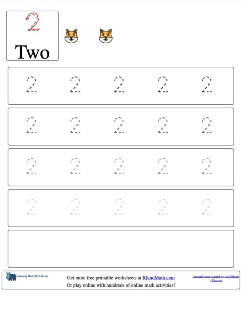 trace the number 2 v2 rhinomath worksheet