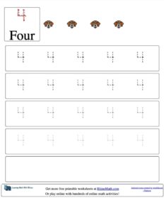trace the number 4 v2 rhinomath worksheet