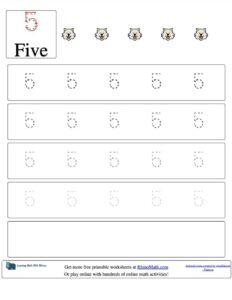 trace the number 5 v2 rhinomath worksheet