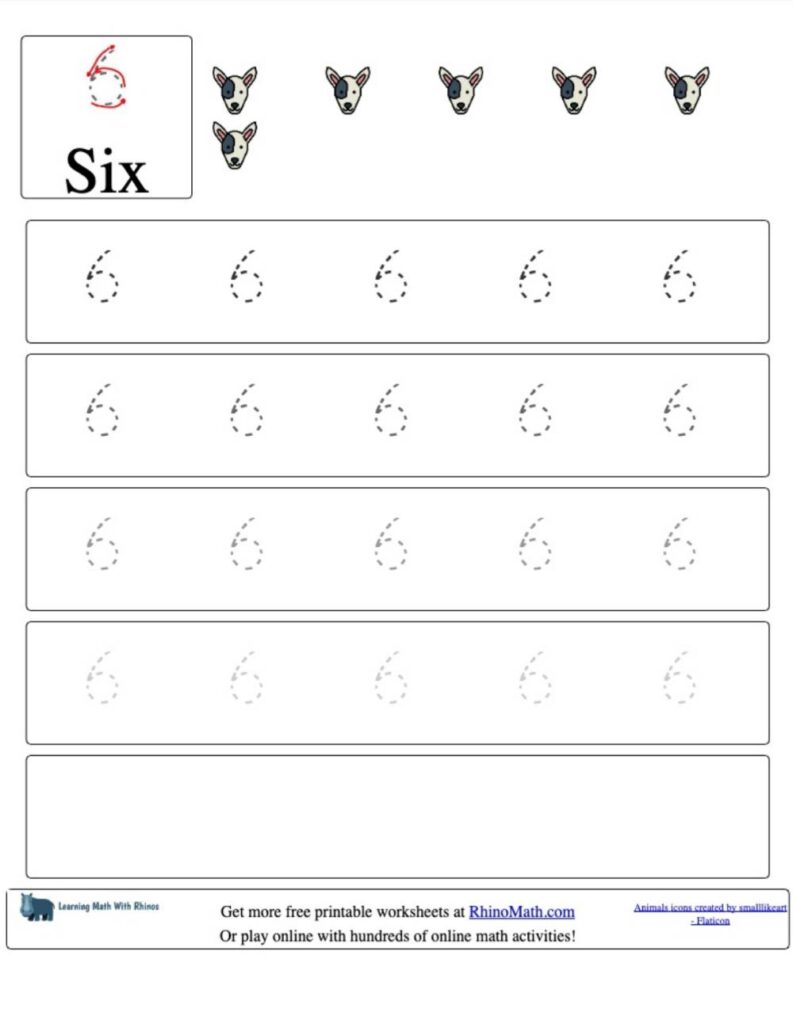 trace the number 6 v2 rhinomath worksheet