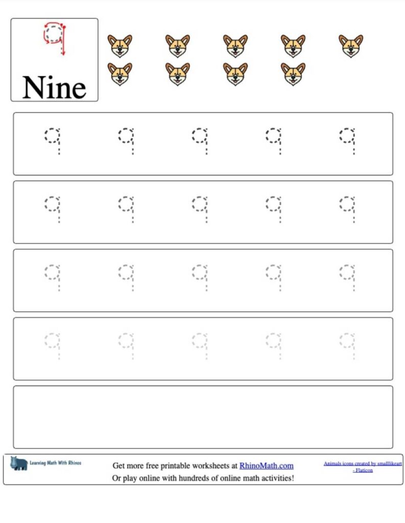 trace the number 9 v2 rhinomath worksheet